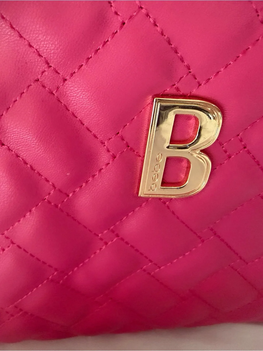 bebe Quilted Satchel in Hot Pink with Gold 'B' Hardware